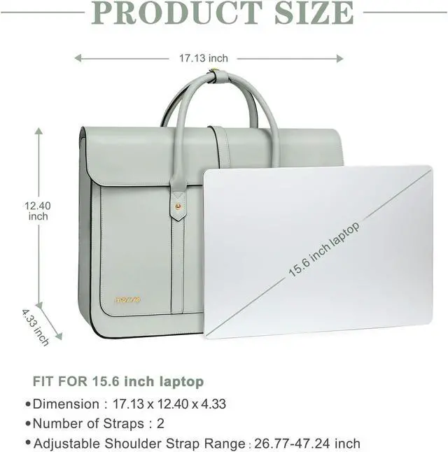 Alt view image 3 of 5 - MOSISO Laptop Bag for Women, 15-15.6 inch PU Leather Laptop Shoulder Bags Convertible Backpack, 16 inch Messenger Bags Casual Handbag Work Briefcase Travel Computer Bag with Bowknot, Sage Green