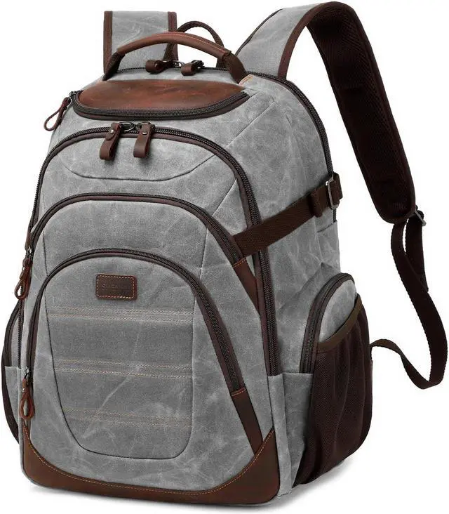 Main image of SHENHU Travel Laptop Backpack 17.3 inch XL Computer Backpack for Men Waxed Canvas College Daypack Business Backpack Gray