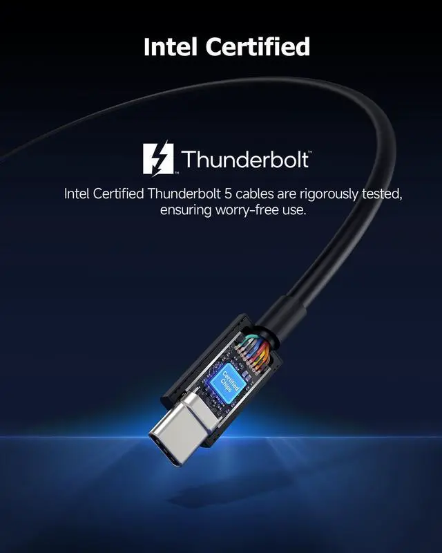Alt view image 3 of 5 - Cable Matters [Intel Certified] 80Gbps Thunderbolt 5 Cable with up to 120Gbps Bandwidth Boost and 240W Charging - 1m / 3.3ft, Compatible with Thunderbolt 4, USB4, and USB C, Black