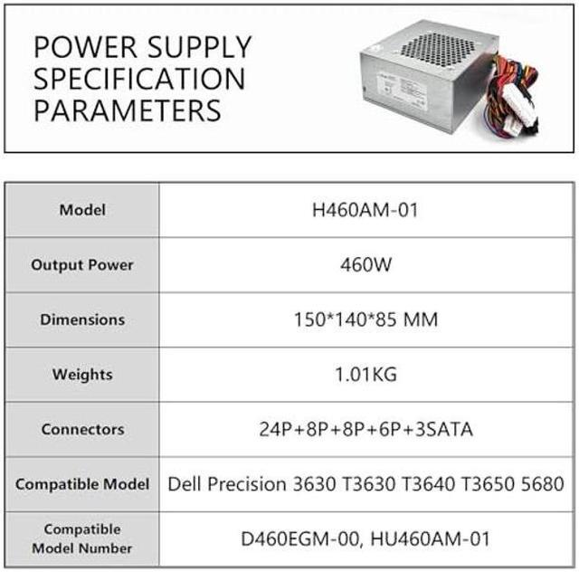 Alt view image 2 of 5 - Lrker 460W Power Supply Compatible with Dell Precision 3630 T3630 T3640 T3650 5680, DPS-460DB-18A D460EGM-00, HU460AM-01