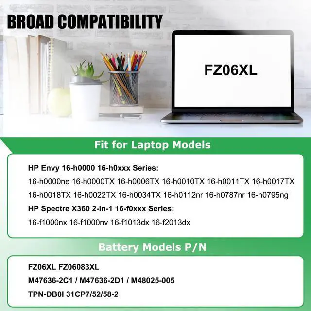 Alt view image 3 of 5 - RHKRKQN FZ06XL Laptop Battery Replacement for Hp Spectre x360 2-in-1 Envy 16-h0011TX 16-f0035nr 16-h0006TX 16 h0112nr 16-h0795ng 16-h0018TX 16-f1075ng Series FZ06083XL M47636-2C1 M47636-2D1 M48025-005