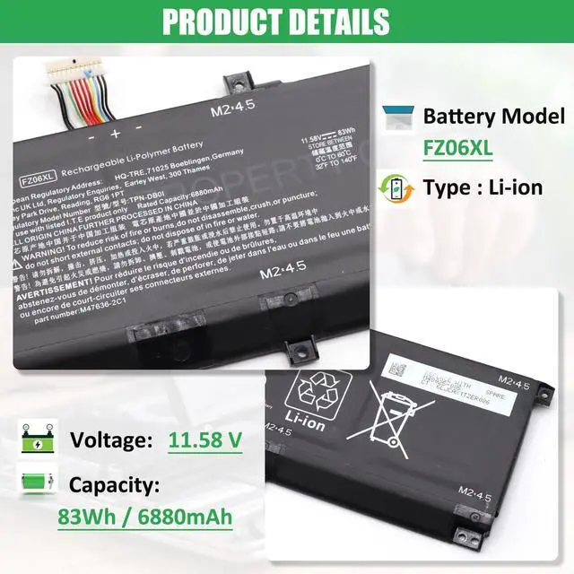 Alt view image 2 of 5 - RHKRKQN FZ06XL Laptop Battery Replacement for Hp Spectre x360 2-in-1 Envy 16-h0011TX 16-f0035nr 16-h0006TX 16 h0112nr 16-h0795ng 16-h0018TX 16-f1075ng Series FZ06083XL M47636-2C1 M47636-2D1 M48025-005