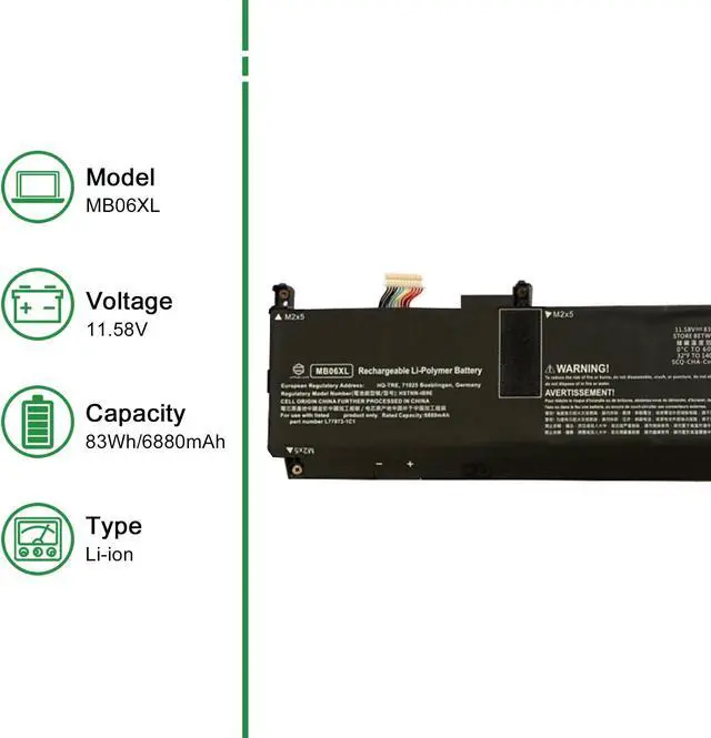 Alt view image 2 of 5 - JIAZIJIA MB06XL Laptop Battery Replacement for Hp ZBook Studio G7 G8 Mobile Workstation Series Notebook L78553-005 L78553-002 HSTNN-IB9E L77973-1C1 Black 11.58V 83Wh 6880mAh