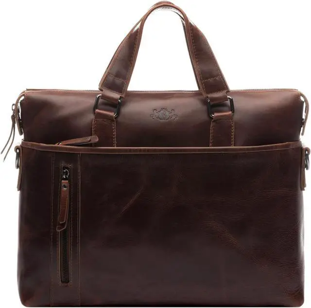 Alt view image 3 of 5 - SID & VAIN laptop bag LONDON Large business briefcase real leather portable computer office leather bag Unisex brown