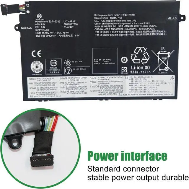 Alt view image 3 of 5 - JIAZIJIA 01AV447 L17M3P52 SB10K97608 Laptop Battery Replacement for Lenovo ThinkPad E480 E485 E495 E580 E585 E490 E590 E595 E14 E15 Series 01AV445 L17L3P51 01AV448 L17C3P51 01AV446 L17M3P51 11.1V 45Wh