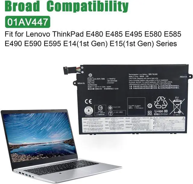 Alt view image 5 of 5 - JIAZIJIA 01AV447 L17M3P52 SB10K97608 Laptop Battery Replacement for Lenovo ThinkPad E480 E485 E495 E580 E585 E490 E590 E595 E14 E15 Series 01AV445 L17L3P51 01AV448 L17C3P51 01AV446 L17M3P51 11.1V 45Wh