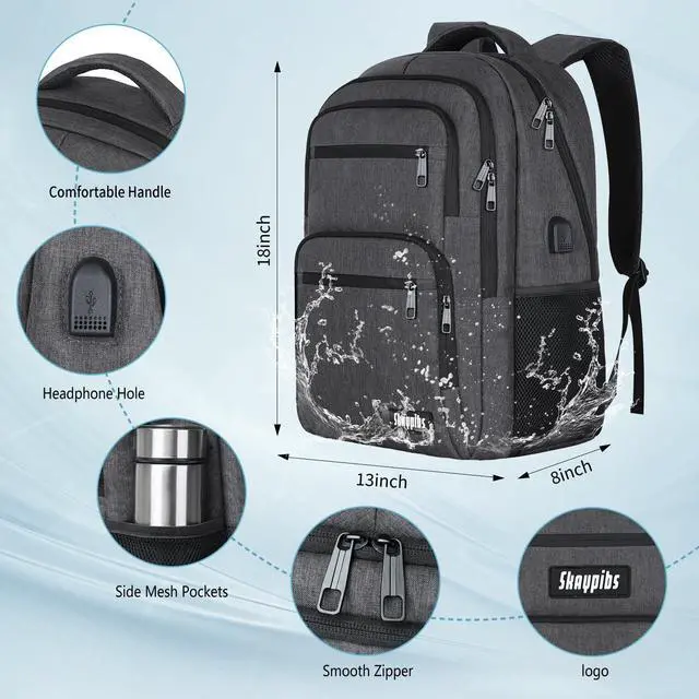 Alt view image 4 of 5 - Skaypibs Backpck for Men Women, School Backpack for Boys Girls Teen, 15.6 inch Laptop Back Pack with USB Charger Port, Bookbag with USB Charger for College High School Travel Business, Mochilas Black
