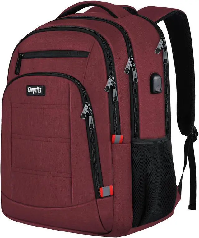 Main image of Skaypibs Backpack for Women Men, Travel School Backpacks for Teen Boys, Bookbag with USB Charging Port, Anti Theft College Backpack Fits 15.6 Inch Laptop, Casual Work Business Back Pack, Red