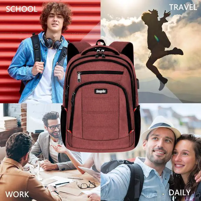 Alt view image 2 of 5 - Skaypibs Backpack for Women Men, Travel School Backpacks for Teen Boys, Bookbag with USB Charging Port, Anti Theft College Backpack Fits 15.6 Inch Laptop, Casual Work Business Back Pack, Red
