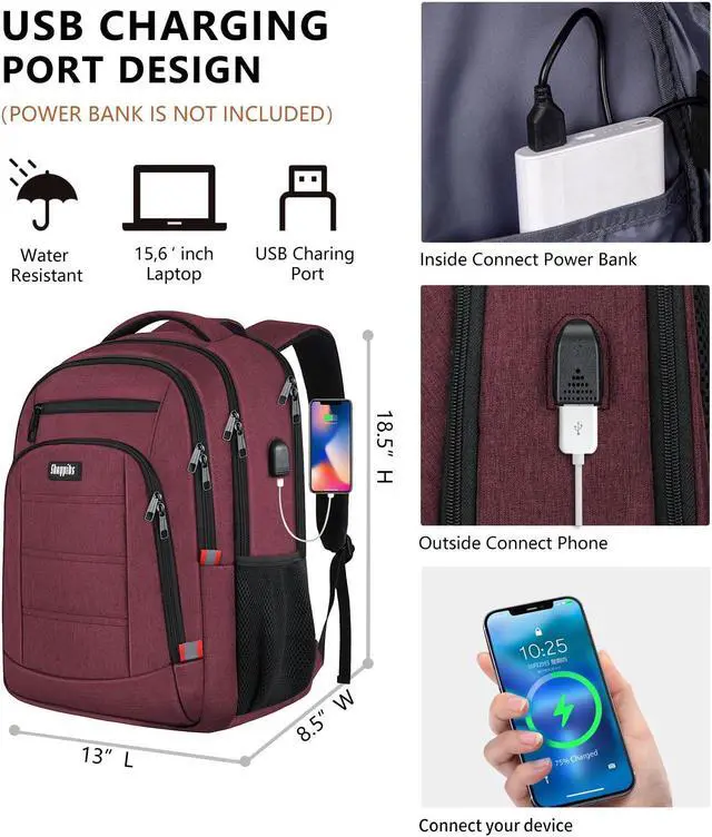 Alt view image 5 of 5 - Skaypibs Backpack for Women Men, Travel School Backpacks for Teen Boys, Bookbag with USB Charging Port, Anti Theft College Backpack Fits 15.6 Inch Laptop, Casual Work Business Back Pack, Red