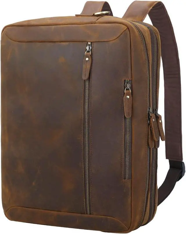 Main image of TIDING Leather 15.6" Laptop Backpack Convertible Business Briefcase Crossbody Shoulder Messenger Bag, Brown