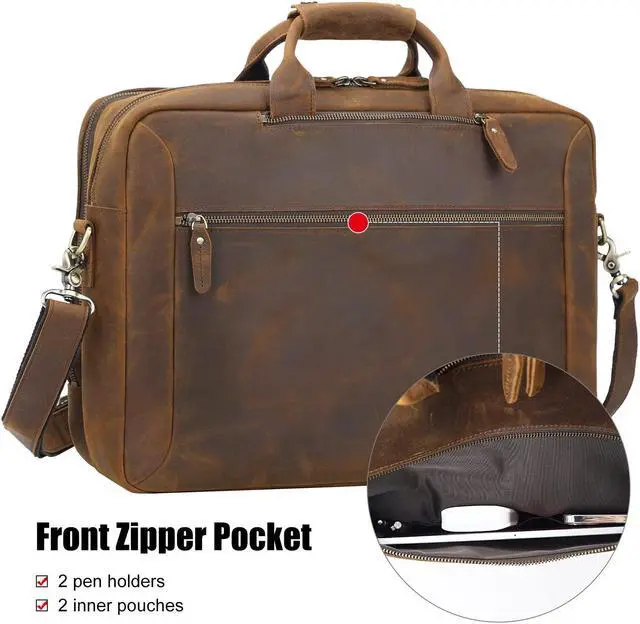 Alt view image 3 of 5 - TIDING Leather 15.6" Laptop Backpack Convertible Business Briefcase Crossbody Shoulder Messenger Bag, Brown