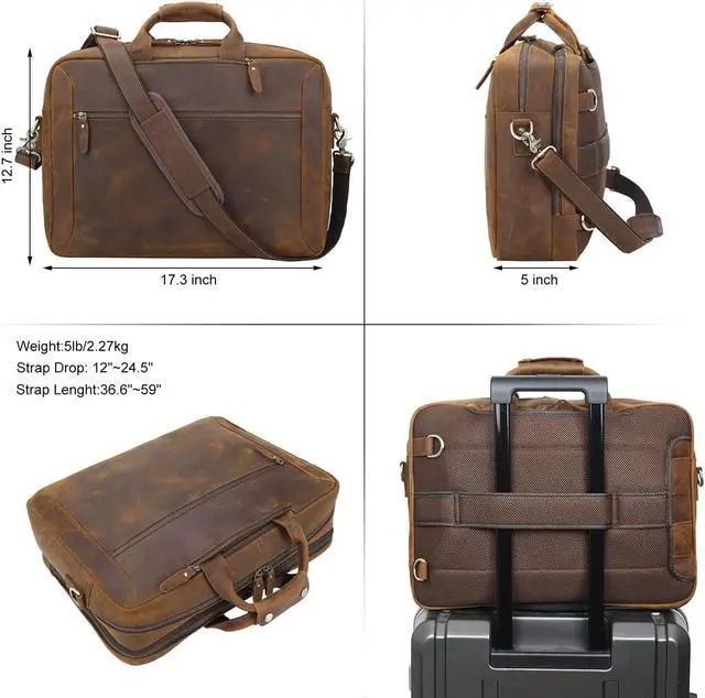 Alt view image 5 of 5 - TIDING Leather 15.6" Laptop Backpack Convertible Business Briefcase Crossbody Shoulder Messenger Bag, Brown