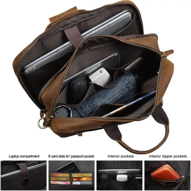 Alt view image 4 of 5 - TIDING Leather 15.6" Laptop Backpack Convertible Business Briefcase Crossbody Shoulder Messenger Bag, Brown