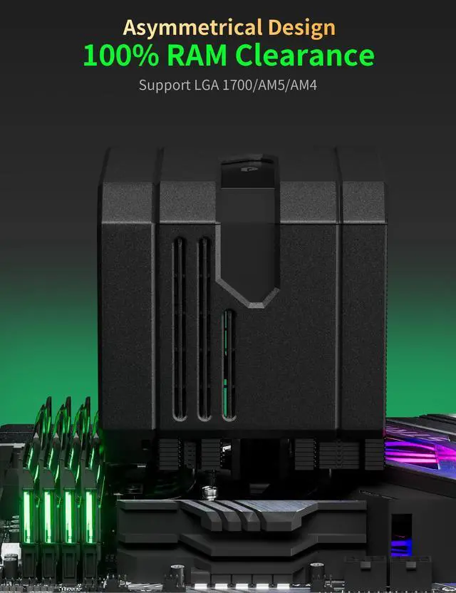 Alt view image 3 of 5 - CPU Air Cooler with 6X6mm Heat Pipes,Dual 120mm Fan CPU Cooler 1600rmp,CPU Air Cooler AMD AM5/AM4/AM3 Series,CPU Air Cooler 6.22 Height compatible with Intel LGA 1851/1700/1155/1156/2011/2066(Black)