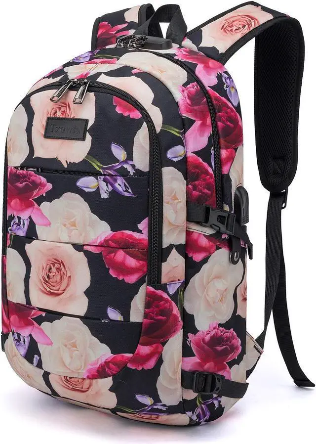 Main image of Tzowla Business Laptop Backpack Water Resistant Anti-Theft with USB Charging Port and Lock 15.6 Inch Computer Backpacks for Men, Women, Casual Hiking Travel Daypack (Flower)
