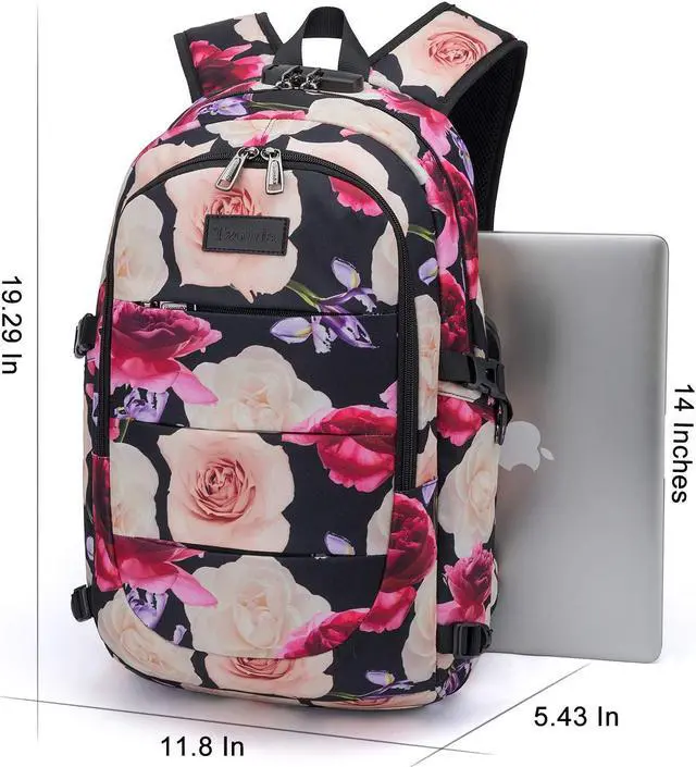 Alt view image 5 of 5 - Tzowla Business Laptop Backpack Water Resistant Anti-Theft with USB Charging Port and Lock 15.6 Inch Computer Backpacks for Men, Women, Casual Hiking Travel Daypack (Flower)