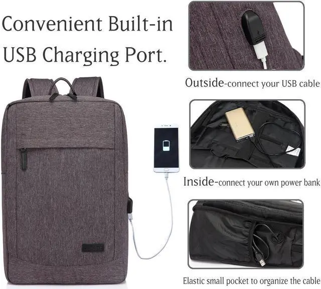 Alt view image 3 of 5 - VASCHY Business Laptop Backpack for 17 inch Computer With USB Charging Cable