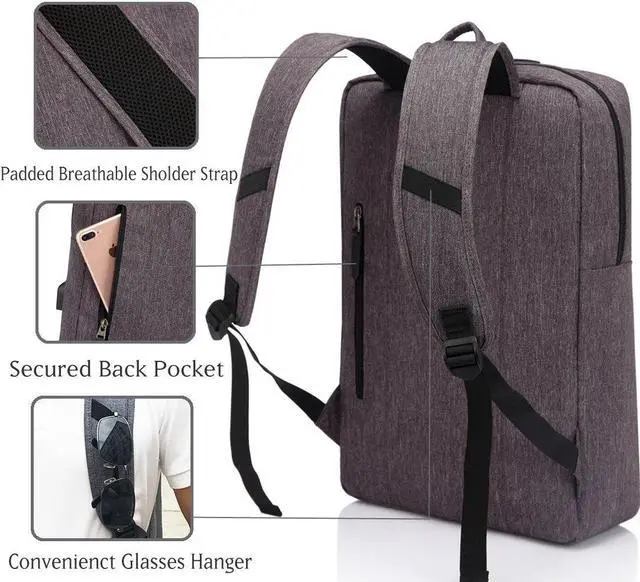 Alt view image 4 of 5 - VASCHY Business Laptop Backpack for 17 inch Computer With USB Charging Cable