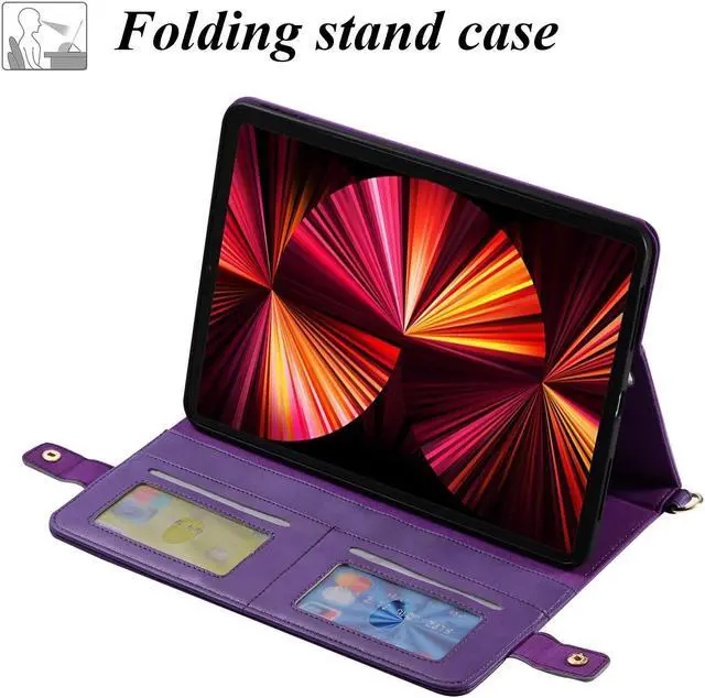 Alt view image 4 of 5 - UUcovers Crossbody Handbag Case for iPad (A16) 11th Gen 11" 2025 & iPad 10th Gen 10.9" 2022 with Pencil Holder/Pockets [Shoulder Strap/Hand Strap] Folio Stand Envelope Magnetic Wallet Cover, Purple