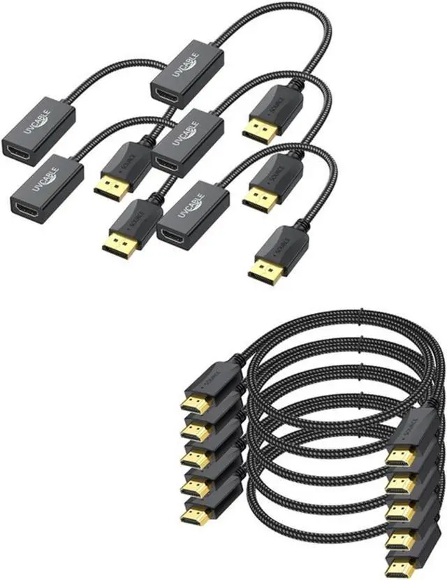 Main image of DisplayPort to HDMI Adapter 4K 5-Pack, 4K HDMI to HDMI Cable 6 FT 5-Pack for Computer Monitor TV and More