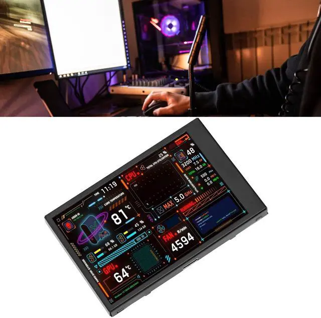 Alt view image 4 of 5 - 3.5inch Computer Temp Monitor, USB C PC IPS Mini Sensor Panel Display, for AIDA64 PC CPU Data Temperature Monitor Computer Case Secondary Screen