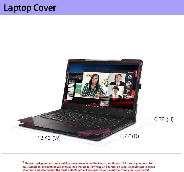 Alt view image 5 of 5 - Laptop Cover for Lenovo ThinkPad X1 Carbon Gen 9 ThinkPad X1 Carbon Gen12/10/11/ X1 Yoga gen 6/7/8 case 2023 All-Inclusive Drop-Proof Case 14" PU Leather Inner Pocket Cover (Wine red)