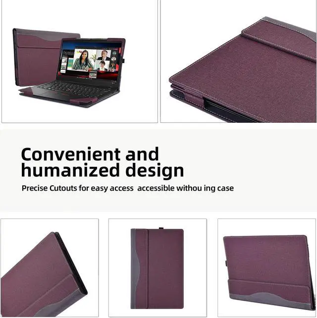 Alt view image 4 of 5 - Laptop Cover for Lenovo ThinkPad X1 Carbon Gen 9 ThinkPad X1 Carbon Gen12/10/11/ X1 Yoga gen 6/7/8 case 2023 All-Inclusive Drop-Proof Case 14" PU Leather Inner Pocket Cover (Wine red)