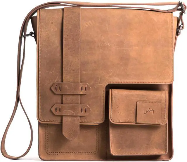 Alt view image 3 of 5 - VELEZ Brown Top Grain Leather Messenger + Crossbody Bag for Men