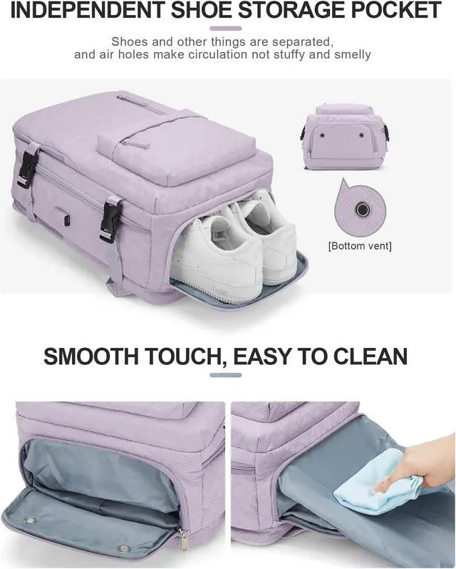 Alt view image 5 of 5 - VGCUB Large Travel Backpack for Women Men, Carry on Backpack Airline Approved Gym Backpack Waterproof Business Laptop Daypack,Purple