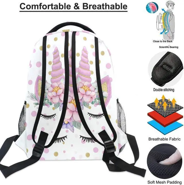 Alt view image 5 of 5 - Wamika Cute Unicorn Backpacks for Girls Kids Flowers School Student Book Bags