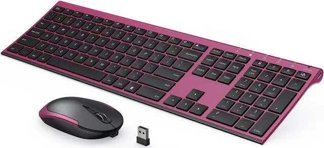 Main image of Wireless Keyboard and Mouse, Vssoplor 2.4GHz Rechargeable Compact Quiet Full-Size Keyboard and Mouse Combo with Nano USB Receiver for Windows, Laptop, PC, Notebook-Black and Wine Red