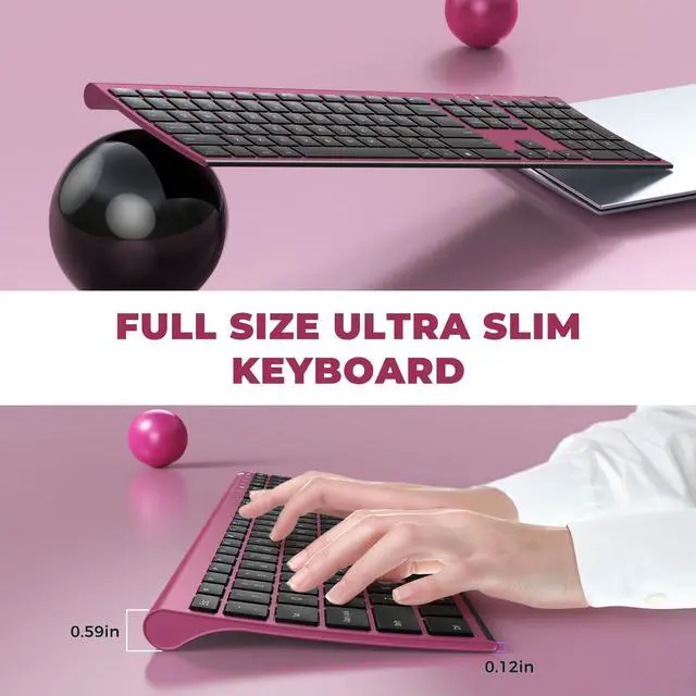Alt view image 2 of 5 - Wireless Keyboard and Mouse, Vssoplor 2.4GHz Rechargeable Compact Quiet Full-Size Keyboard and Mouse Combo with Nano USB Receiver for Windows, Laptop, PC, Notebook-Black and Wine Red