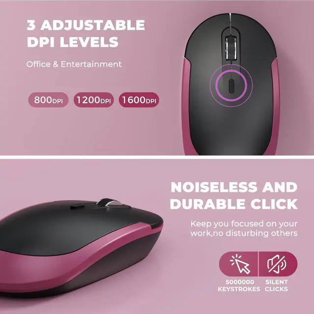 Alt view image 5 of 5 - Wireless Keyboard and Mouse, Vssoplor 2.4GHz Rechargeable Compact Quiet Full-Size Keyboard and Mouse Combo with Nano USB Receiver for Windows, Laptop, PC, Notebook-Black and Wine Red