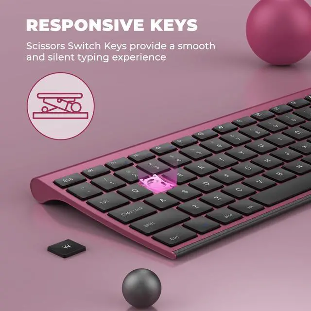 Alt view image 3 of 5 - Wireless Keyboard and Mouse, Vssoplor 2.4GHz Rechargeable Compact Quiet Full-Size Keyboard and Mouse Combo with Nano USB Receiver for Windows, Laptop, PC, Notebook-Black and Wine Red