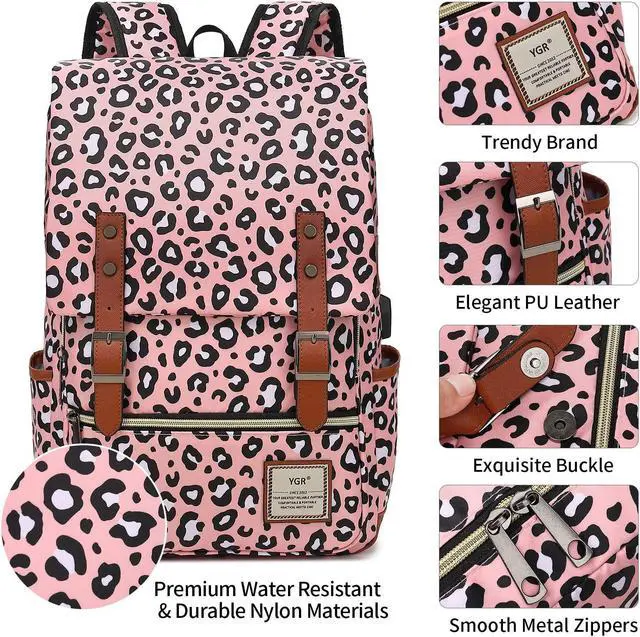 Alt view image 4 of 5 - YGR Floral Laptop Backpack for Women, Female, College, Travel, Business, Outdoor Sports, Office, Work (Leopard Print)