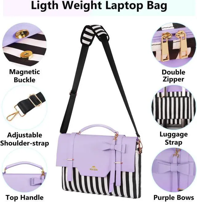 Alt view image 4 of 5 - MATEIN Laptop Tote Bag for Women, 15.6 inch Cute Computer Sleeve Case Briefcase with RFID Pocket for Nurse Teacher, Lightweight Messenger Carrying Shoulder Handbag, Sister Gift for Office Work, Purple