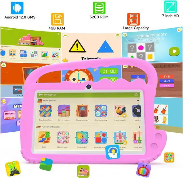 Alt view image 4 of 5 - YQSAVIOR Kids Tablet, 7inch 4 GB RAM | Android 12 | 32GB ROM | Bluetooth, IPS Screen, Parental Control, Dual Camera, Shockproof Case | Educational, Games, Pink Case