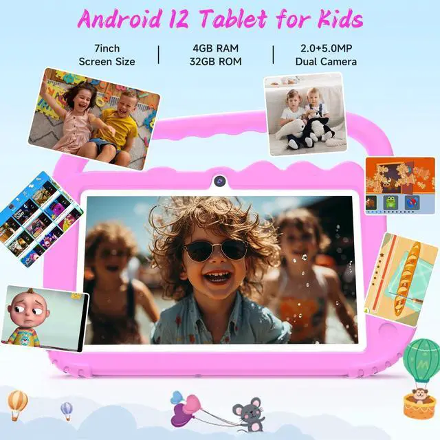 Alt view image 3 of 5 - YQSAVIOR Kids Tablet, 7inch 4 GB RAM | Android 12 | 32GB ROM | Bluetooth, IPS Screen, Parental Control, Dual Camera, Shockproof Case | Educational, Games, Pink Case