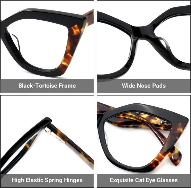 Alt view image 3 of 5 - Zeelool Stylish Acetate Cat Eye Blue Light Blocking Glasses Computer Eyewear for Women Oversized Eyeglasses Spitler ZJGA100148-01 Black-Tortoise