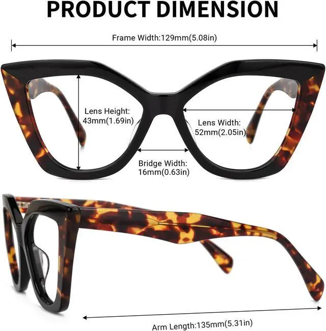 Alt view image 4 of 5 - Zeelool Stylish Acetate Cat Eye Blue Light Blocking Glasses Computer Eyewear for Women Oversized Eyeglasses Spitler ZJGA100148-01 Black-Tortoise