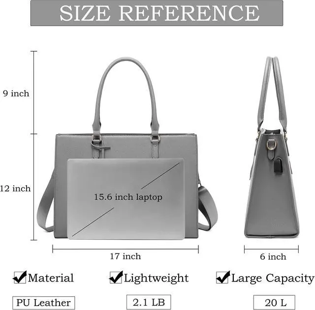 Alt view image 2 of 5 - Laptop Tote for Women - 17 inch Casual Work Bag with USB Charging Port & Clutch Purse (Grey)