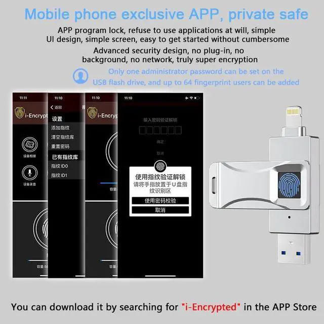 Alt view image 4 of 5 - Rotary Case Fingerprint Fast Flash encryption, Designed for iOS Devices, for iPhone 15/15 pro/Android/MAC, Full Fingerprint 128G (64, GB)