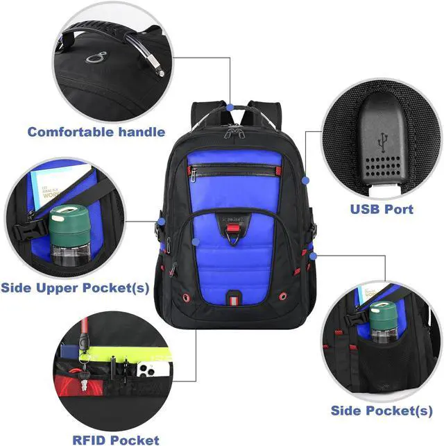 Alt view image 5 of 5 - Z-MGKISS Gaming Laptop Travel Backpack Fits 18.4"-19" Laptops, Extra Large TSA Carry On Bag, College Business Work Mens Backpack, Blue