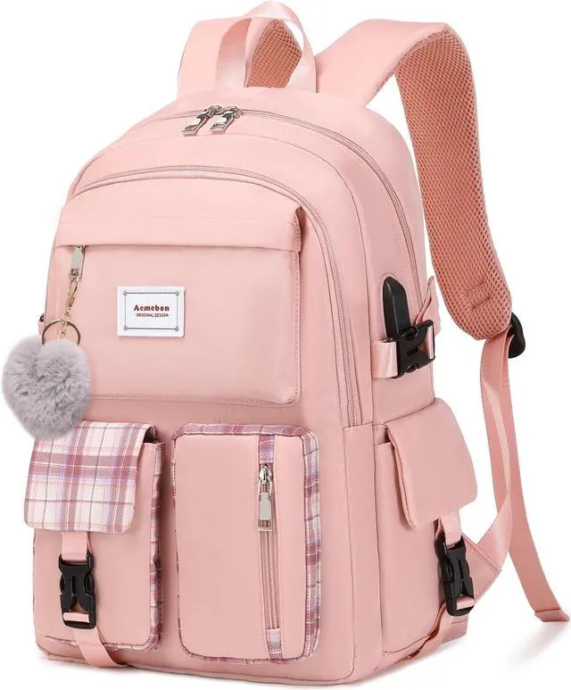 Alt view image 2 of 5 - Acmebon Girl Roomy Fashion Laptop Backpack Casual Daily Backpack for Women Pink