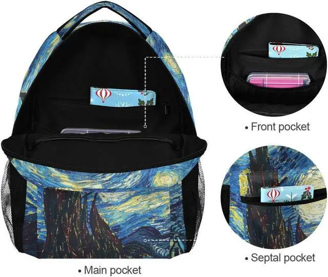 Alt view image 5 of 5 - ALAZA Galaxy Starry Night Sky Van Gogh Large Backpack Personalized Laptop iPad Tablet Travel School Bag with Multiple Pockets
