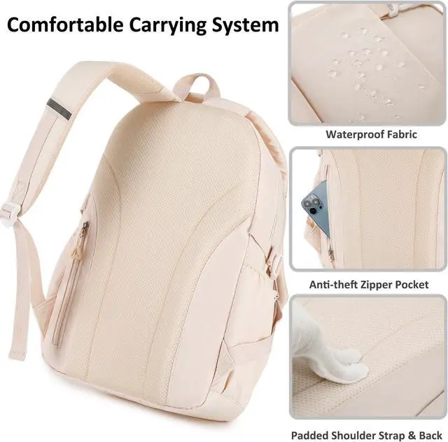Alt view image 4 of 5 - AO ALI VICTORY Backpack for Women Girls Set with Pencil Case 15.6 Inch Laptop School Bag Kids Elementary College Backpacks (White)