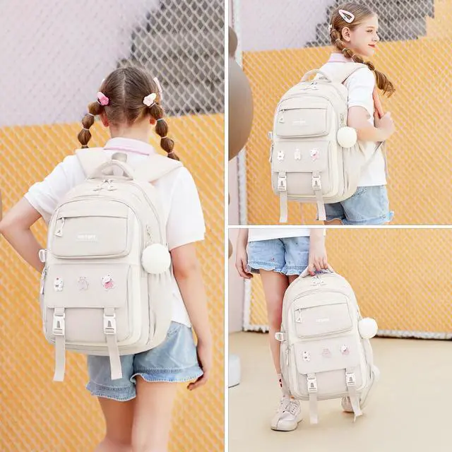 Alt view image 2 of 5 - AO ALI VICTORY Backpack for Women Girls Set with Pencil Case 15.6 Inch Laptop School Bag Kids Elementary College Backpacks (White)