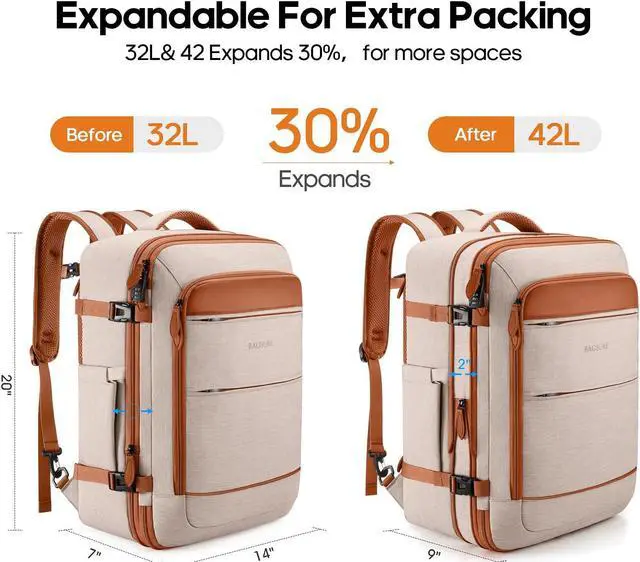 Alt view image 2 of 5 - Bagsure Travel Backpack 42L Flight Approved Carry On Backpack, Expandable Laptop Backpack with Packing Cubes & Shoe Pocket, Water Resistant Luggage Daypack for Men Women Business Weekender Bag