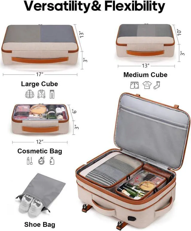 Alt view image 3 of 5 - Bagsure Travel Backpack 42L Flight Approved Carry On Backpack, Expandable Laptop Backpack with Packing Cubes & Shoe Pocket, Water Resistant Luggage Daypack for Men Women Business Weekender Bag